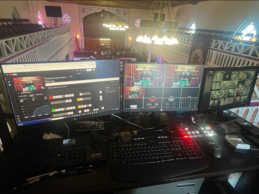 Church media production setup for livestream and worship support.